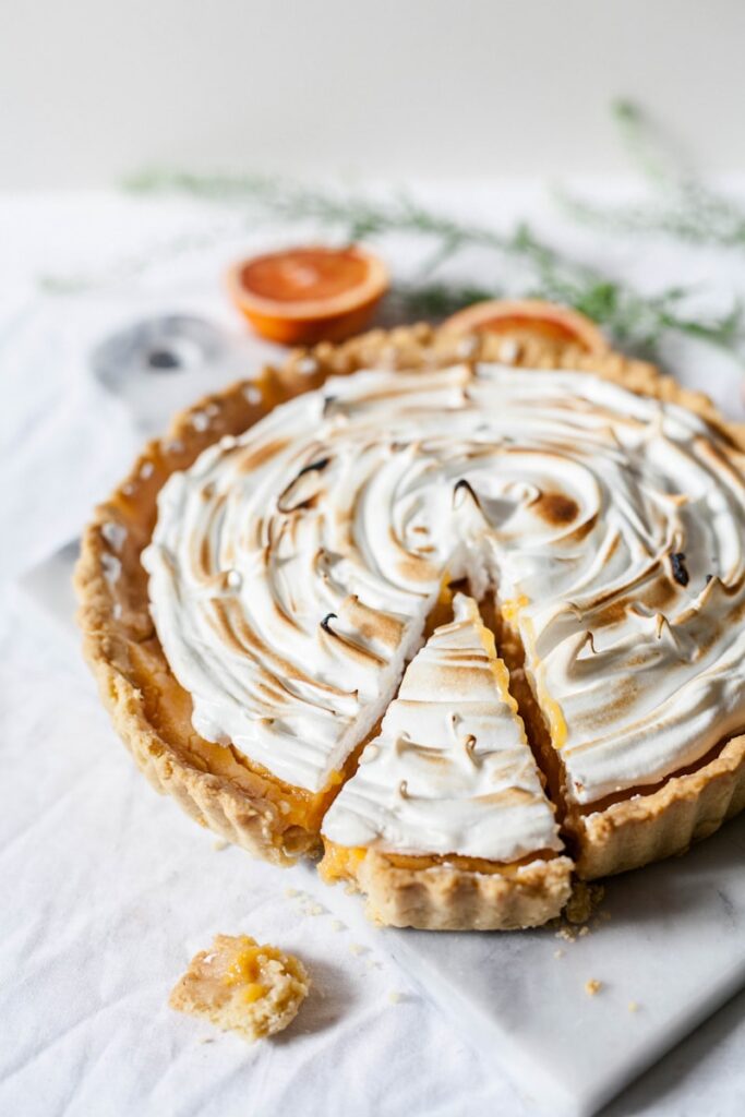 Toasted meringue tart from the Honey Birds Bakery dessert case